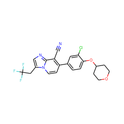 N#Cc1c(-c2ccc(OC3CCOCC3)c(Cl)c2)ccn2c(CC(F)(F)F)cnc12 ZINC000095577706