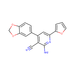 N#Cc1c(-c2ccc3c(c2)OCO3)cc(-c2ccco2)nc1N ZINC000040395489