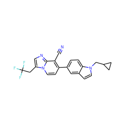 N#Cc1c(-c2ccc3c(ccn3CC3CC3)c2)ccn2c(CC(F)(F)F)cnc12 ZINC000095575978