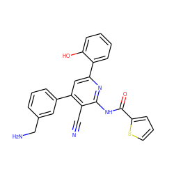 N#Cc1c(-c2cccc(CN)c2)cc(-c2ccccc2O)nc1NC(=O)c1cccs1 ZINC000049803635