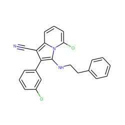 N#Cc1c(-c2cccc(Cl)c2)c(NCCc2ccccc2)n2c(Cl)cccc12 ZINC000036185179