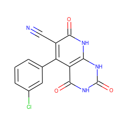 N#Cc1c(-c2cccc(Cl)c2)c2c(=O)[nH]c(=O)[nH]c2[nH]c1=O ZINC000139283647