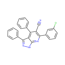 N#Cc1c(-c2cccc(Cl)c2)nc2[nH]nc(-c3ccccc3)c2c1-c1ccccc1 ZINC001772613975