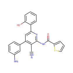 N#Cc1c(-c2cccc(N)c2)cc(-c2ccccc2O)nc1NC(=O)c1cccs1 ZINC000049803319