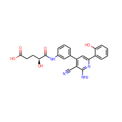 N#Cc1c(-c2cccc(NC(=O)[C@@H](O)CCC(=O)O)c2)cc(-c2ccccc2O)nc1N ZINC000013488165