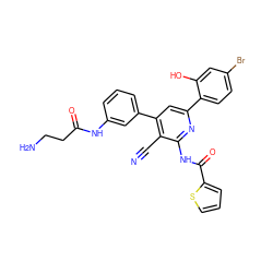 N#Cc1c(-c2cccc(NC(=O)CCN)c2)cc(-c2ccc(Br)cc2O)nc1NC(=O)c1cccs1 ZINC000049802510