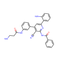 N#Cc1c(-c2cccc(NC(=O)CCN)c2)cc(-c2ccccc2N)nc1NC(=O)c1ccccc1 ZINC000049808016