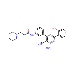 N#Cc1c(-c2cccc(NC(=O)CCN3CCCCC3)c2)cc(-c2ccccc2O)nc1N ZINC000001491951