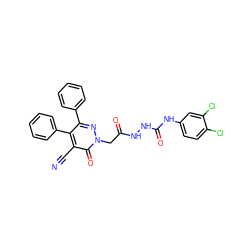 N#Cc1c(-c2ccccc2)c(-c2ccccc2)nn(CC(=O)NNC(=O)Nc2ccc(Cl)c(Cl)c2)c1=O ZINC000000642448