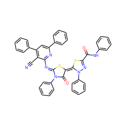 N#Cc1c(-c2ccccc2)cc(-c2ccccc2)nc1/N=C1\S/C(=C2\SC(C(=O)Nc3ccccc3)=NN2c2ccccc2)C(=O)N1c1ccccc1 ZINC000299862079