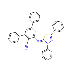 N#Cc1c(-c2ccccc2)cc(-c2ccccc2)nc1/N=c1\sc(-c2ccccc2)nn1-c1ccccc1 ZINC000299870285