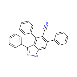 N#Cc1c(-c2ccccc2)cc2[nH]nc(-c3ccccc3)c2c1-c1ccccc1 ZINC001772620519