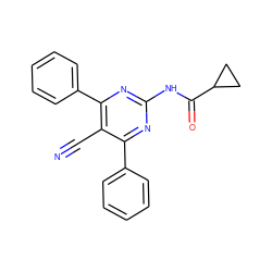 N#Cc1c(-c2ccccc2)nc(NC(=O)C2CC2)nc1-c1ccccc1 ZINC000029063946