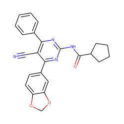 N#Cc1c(-c2ccccc2)nc(NC(=O)C2CCCC2)nc1-c1ccc2c(c1)OCO2 ZINC000029063315