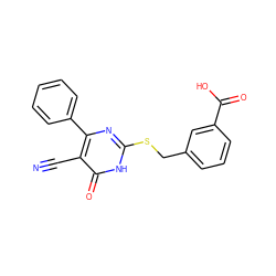 N#Cc1c(-c2ccccc2)nc(SCc2cccc(C(=O)O)c2)[nH]c1=O ZINC000004226860