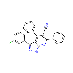 N#Cc1c(-c2ccccc2)nc2[nH]nc(-c3cccc(Cl)c3)c2c1-c1ccccc1 ZINC001772641307