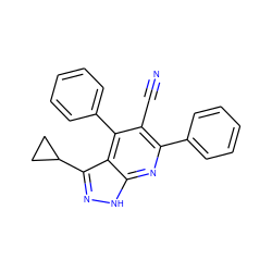 N#Cc1c(-c2ccccc2)nc2[nH]nc(C3CC3)c2c1-c1ccccc1 ZINC001772598173