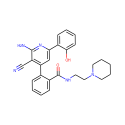 N#Cc1c(-c2ccccc2C(=O)NCCN2CCCCC2)cc(-c2ccccc2O)nc1N ZINC000013488174