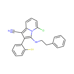 N#Cc1c(-c2ccccc2S)c(NCCc2ccccc2)n2c(Cl)cccc12 ZINC000036185205