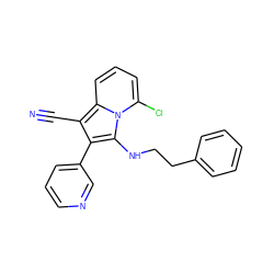 N#Cc1c(-c2cccnc2)c(NCCc2ccccc2)n2c(Cl)cccc12 ZINC000036185218