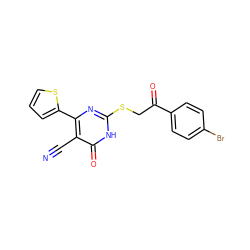 N#Cc1c(-c2cccs2)nc(SCC(=O)c2ccc(Br)cc2)[nH]c1=O ZINC000015924329