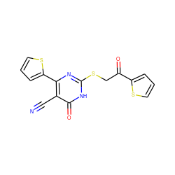 N#Cc1c(-c2cccs2)nc(SCC(=O)c2cccs2)[nH]c1=O ZINC000015985675