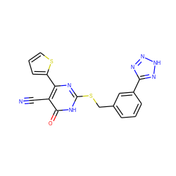 N#Cc1c(-c2cccs2)nc(SCc2cccc(-c3nn[nH]n3)c2)[nH]c1=O ZINC001623300331