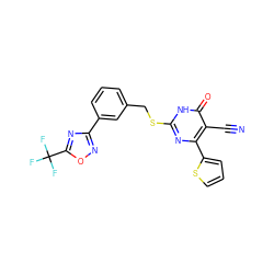 N#Cc1c(-c2cccs2)nc(SCc2cccc(-c3noc(C(F)(F)F)n3)c2)[nH]c1=O ZINC001772607958