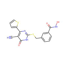 N#Cc1c(-c2cccs2)nc(SCc2cccc(C(=O)NO)c2)[nH]c1=O ZINC001772644214