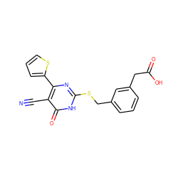 N#Cc1c(-c2cccs2)nc(SCc2cccc(CC(=O)O)c2)[nH]c1=O ZINC001248511712