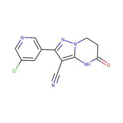 N#Cc1c(-c2cncc(Cl)c2)nn2c1NC(=O)CC2 ZINC001772642719