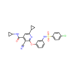 N#Cc1c(C(=O)NC2CC2)cc(C2CC2)nc1Oc1cccc(NS(=O)(=O)c2ccc(Cl)cc2)c1 ZINC000096271593