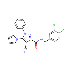 N#Cc1c(C(=O)NCc2ccc(Cl)c(Cl)c2)nn(-c2ccccc2)c1-n1cccc1 ZINC000014975648