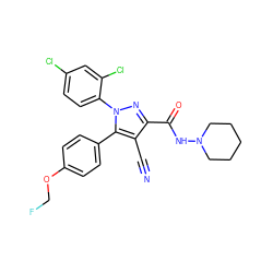 N#Cc1c(C(=O)NN2CCCCC2)nn(-c2ccc(Cl)cc2Cl)c1-c1ccc(OCF)cc1 ZINC000040917776