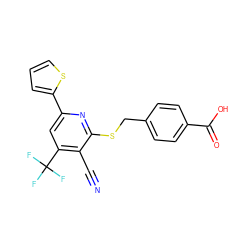 N#Cc1c(C(F)(F)F)cc(-c2cccs2)nc1SCc1ccc(C(=O)O)cc1 ZINC000008448503