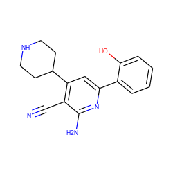 N#Cc1c(C2CCNCC2)cc(-c2ccccc2O)nc1N ZINC000028340435