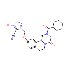 N#Cc1c(COc2ccc3c(c2)[C@@H]2CN(C(=O)C4CCCCC4)CC(=O)N2CC3)no[n+]1[O-] ZINC000299832925