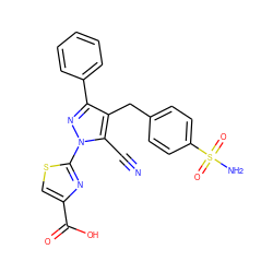 N#Cc1c(Cc2ccc(S(N)(=O)=O)cc2)c(-c2ccccc2)nn1-c1nc(C(=O)O)cs1 ZINC001772607589