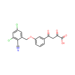 N#Cc1c(Cl)cc(Cl)cc1COc1cccc(C(=O)CC(=O)C(=O)O)c1 ZINC000003924035