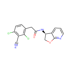 N#Cc1c(Cl)ccc(CC(=O)N[C@@H]2COc3ncccc32)c1Cl ZINC000146579723