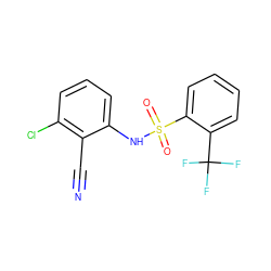 N#Cc1c(Cl)cccc1NS(=O)(=O)c1ccccc1C(F)(F)F ZINC000584596525