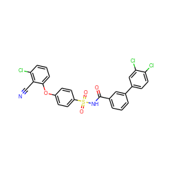 N#Cc1c(Cl)cccc1Oc1ccc(S(=O)(=O)NC(=O)c2cccc(-c3ccc(Cl)c(Cl)c3)c2)cc1 ZINC000072183313