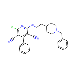 N#Cc1c(Cl)nc(NCCC2CCN(Cc3ccccc3)CC2)c(C#N)c1-c1ccccc1 ZINC000096913134