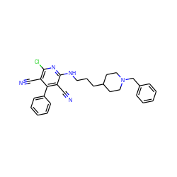 N#Cc1c(Cl)nc(NCCCC2CCN(Cc3ccccc3)CC2)c(C#N)c1-c1ccccc1 ZINC000096913136