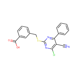 N#Cc1c(Cl)nc(SCc2cccc(C(=O)O)c2)nc1-c1ccccc1 ZINC001772606620