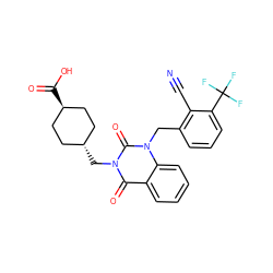 N#Cc1c(Cn2c(=O)n(C[C@H]3CC[C@H](C(=O)O)CC3)c(=O)c3ccccc32)cccc1C(F)(F)F ZINC000299846158