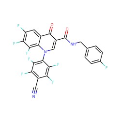 N#Cc1c(F)c(F)c(-n2cc(C(=O)NCc3ccc(F)cc3)c(=O)c3cc(F)c(F)c(F)c32)c(F)c1F ZINC000049881478