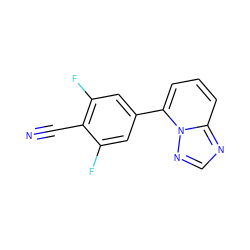 N#Cc1c(F)cc(-c2cccc3ncnn23)cc1F ZINC001239921314