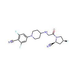 N#Cc1c(F)cc(N2CCC(NCC(=O)N3C[C@@H](F)C[C@H]3C#N)CC2)cc1F ZINC000038468861