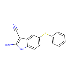 N#Cc1c(N)[nH]c2ccc(Sc3ccccc3)cc12 ZINC000001592871